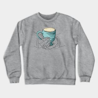 Cup of hot tea, cacao or coffee warming hands Crewneck Sweatshirt